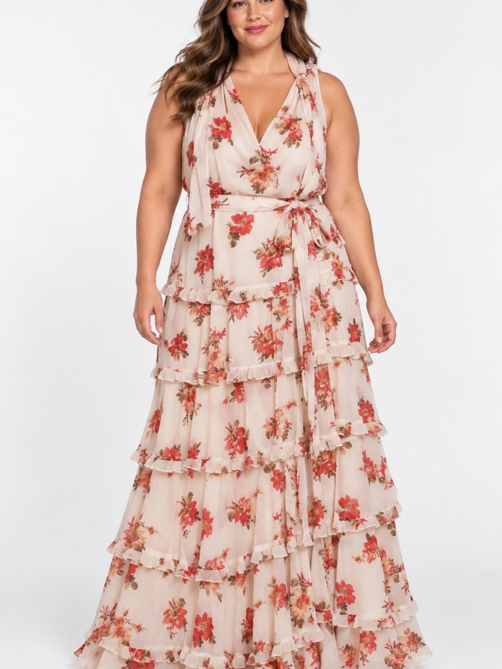 NWT Lauren Ralph Lauren Floral Ruffle Tiered Maxi Gown 20W $325